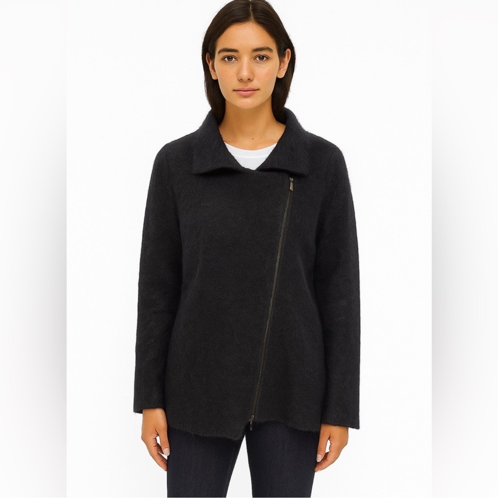 NWT Eileen Fisher Black Mohair Zip-Up Sweater • Size XS • Orig. $220